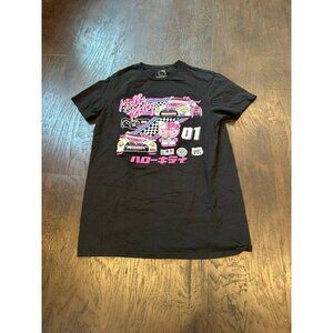 Sanrio Adult Unisex Hello Kitty Tokyo Speed Racer Black Pink T-Shirt Tee Top